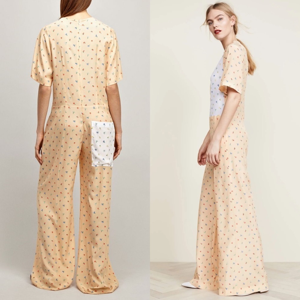 JOSEPH Silk Patchwork‎ Colorblock Floral Print Short Sleeve Wide Leg Jumpsuit XS - Picture 2 of 9